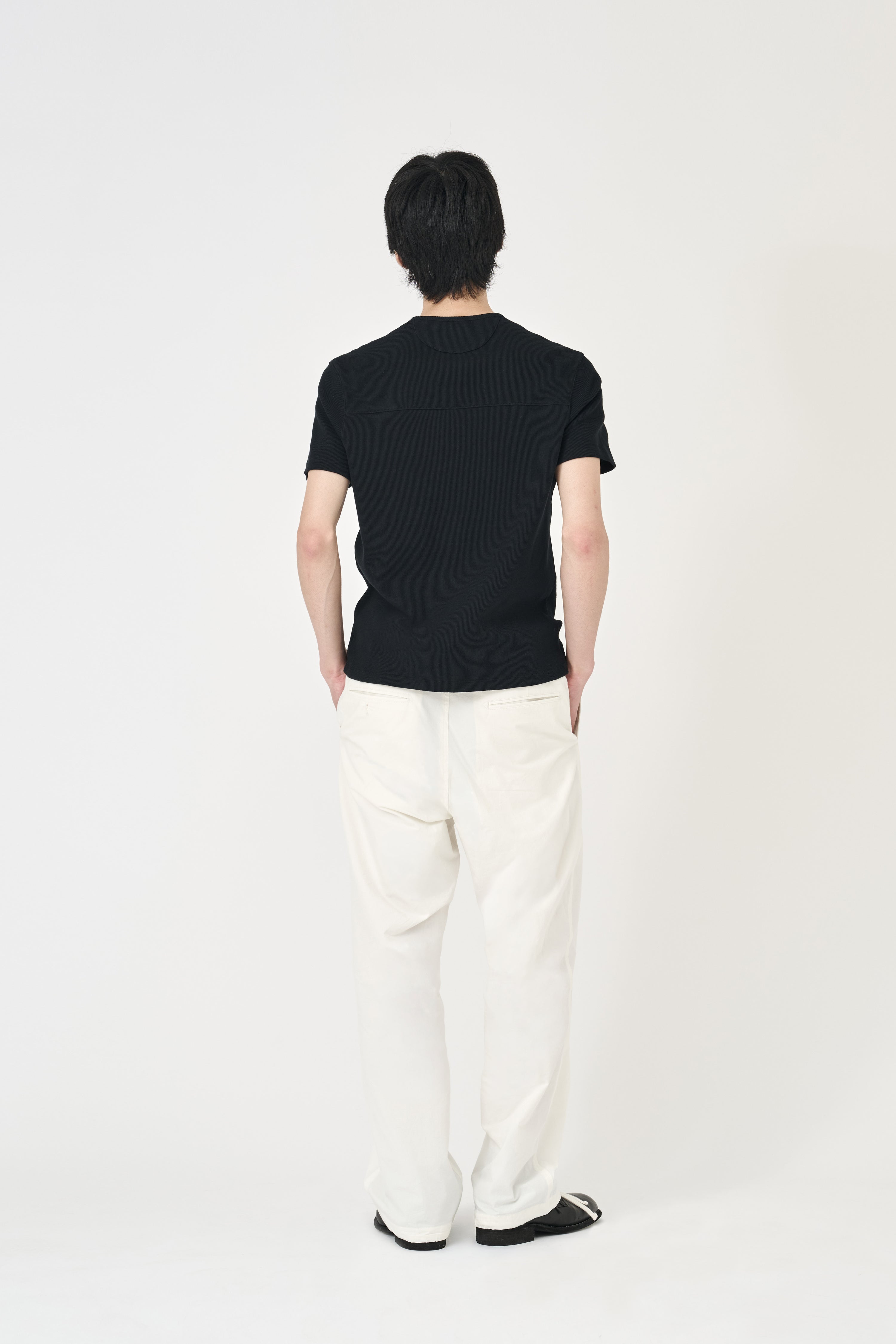 Fine Ribbed Henley T-Shirt - Black