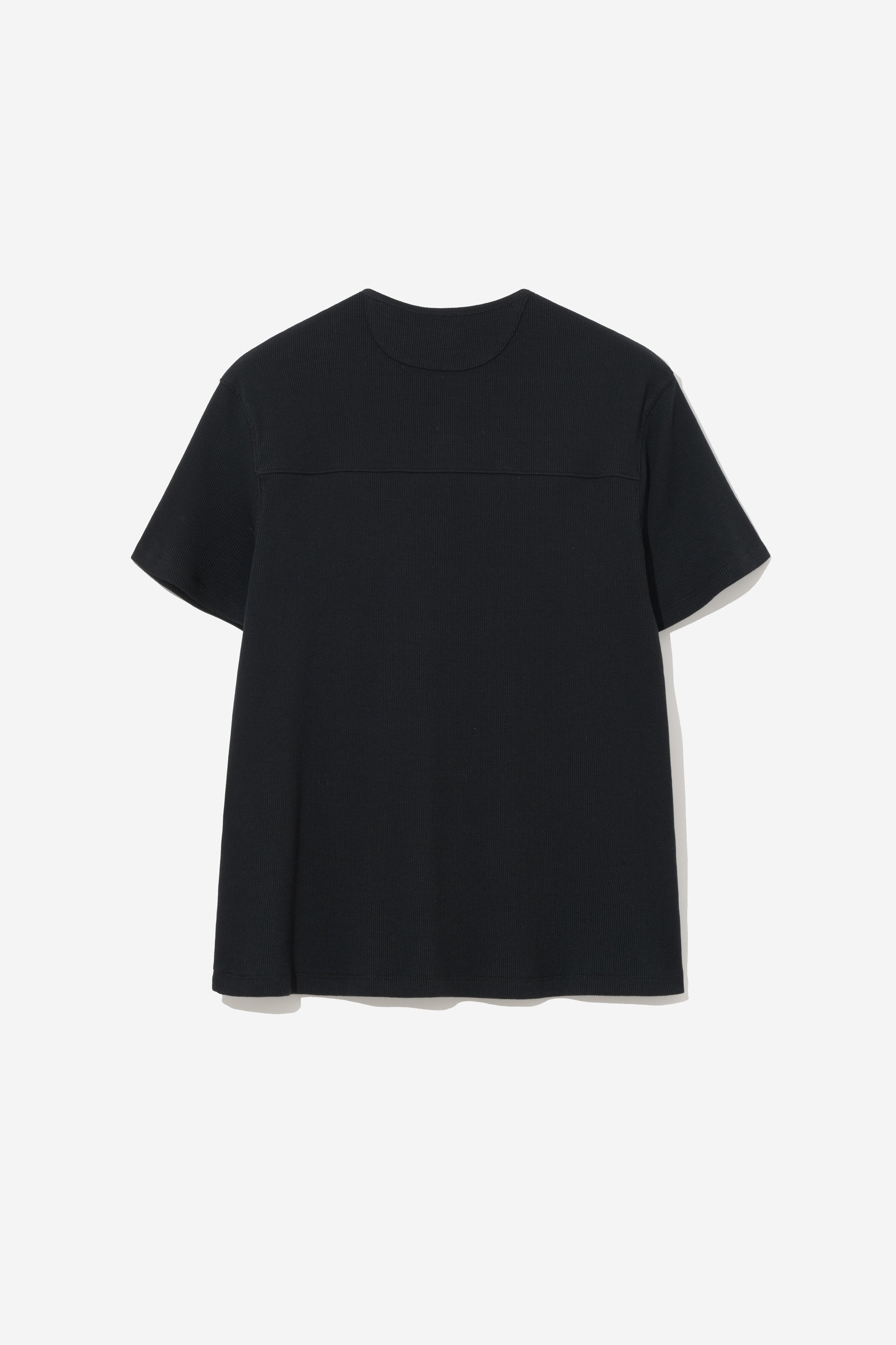 Fine Ribbed Henley T-Shirt - Black