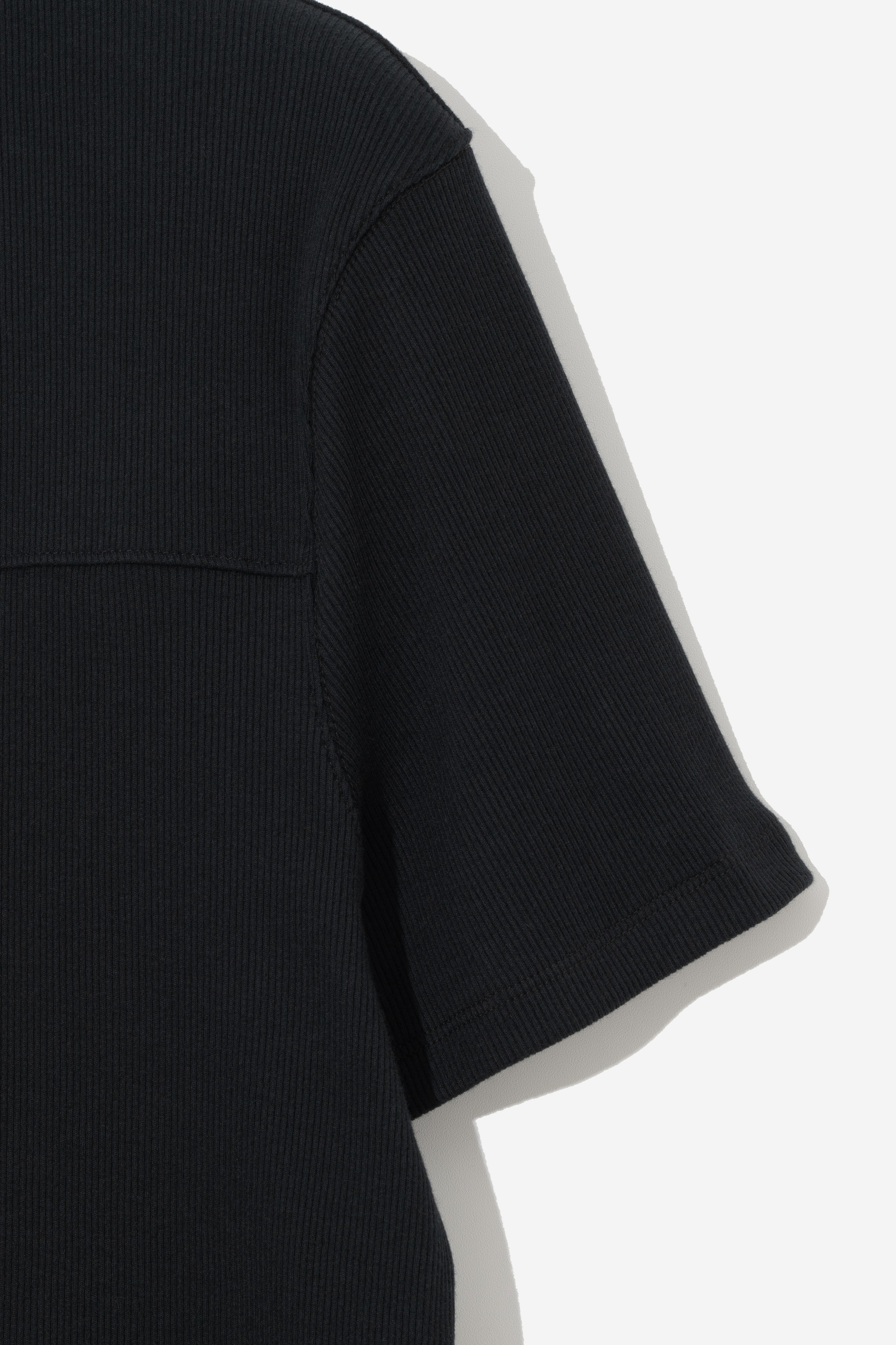Fine Ribbed Henley T-Shirt - Black