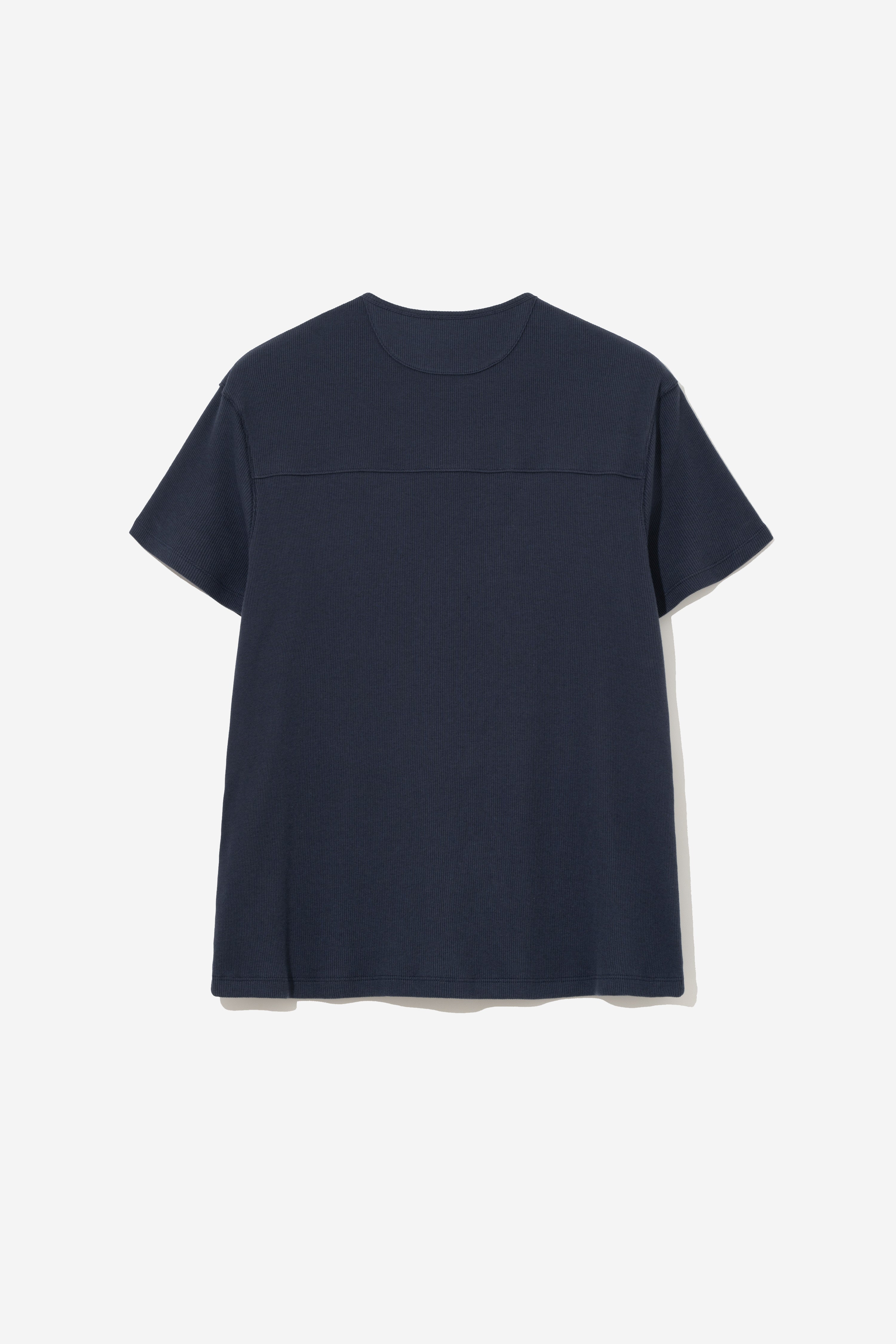 Fine Ribbed Henley T-Shirt - Navy