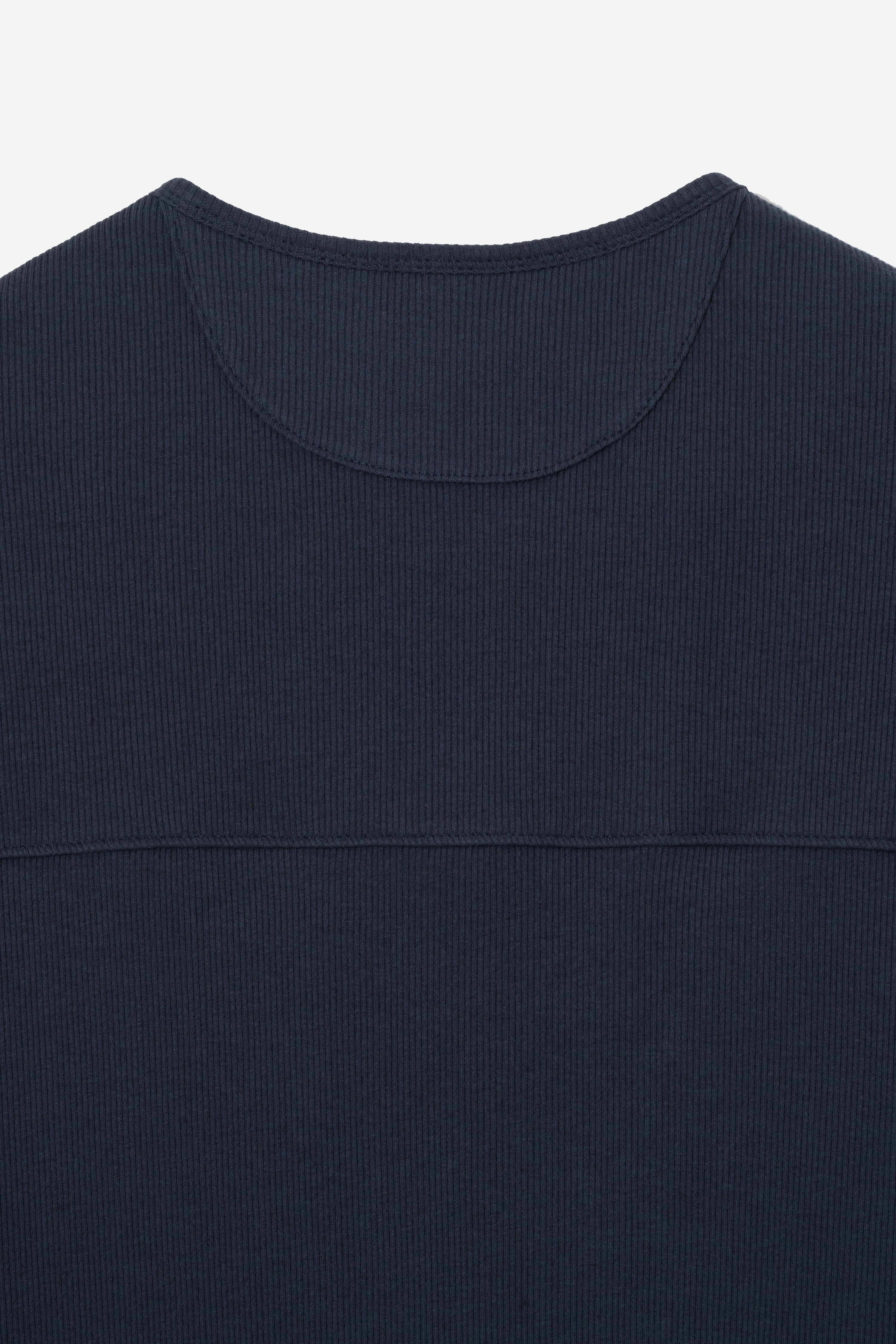 Fine Ribbed Henley T-Shirt - Navy