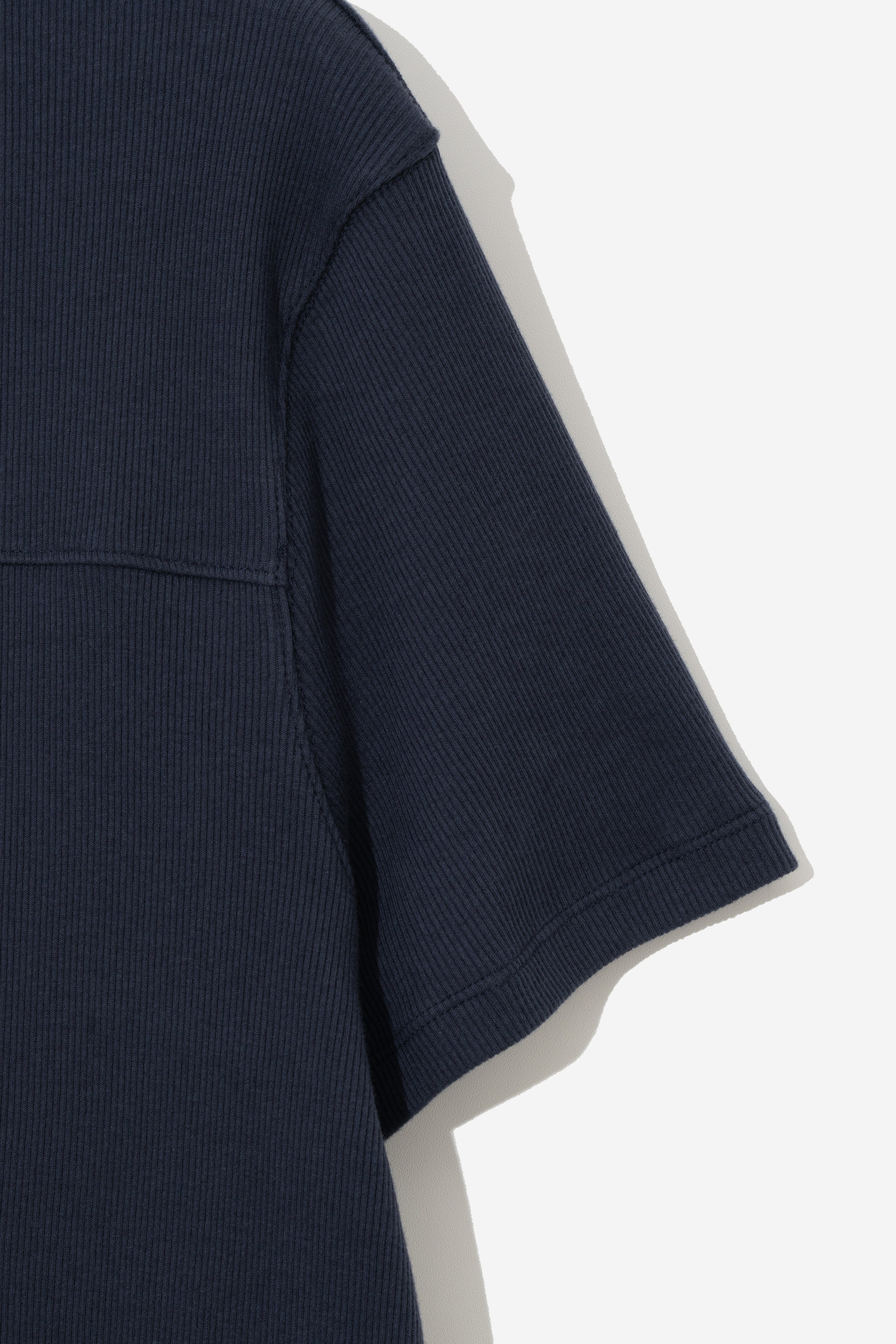 Fine Ribbed Henley T-Shirt - Navy