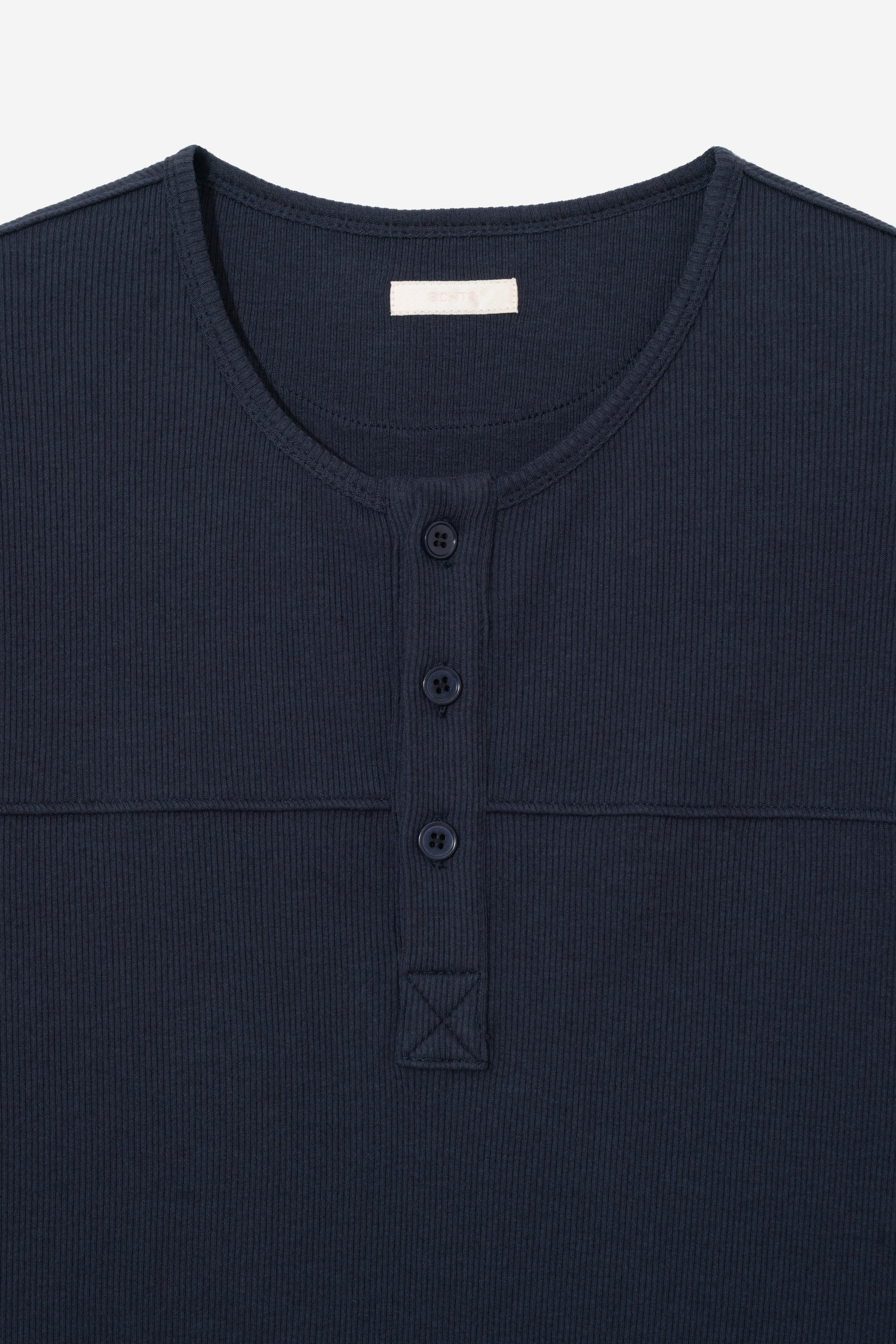 Fine Ribbed Henley T-Shirt - Navy