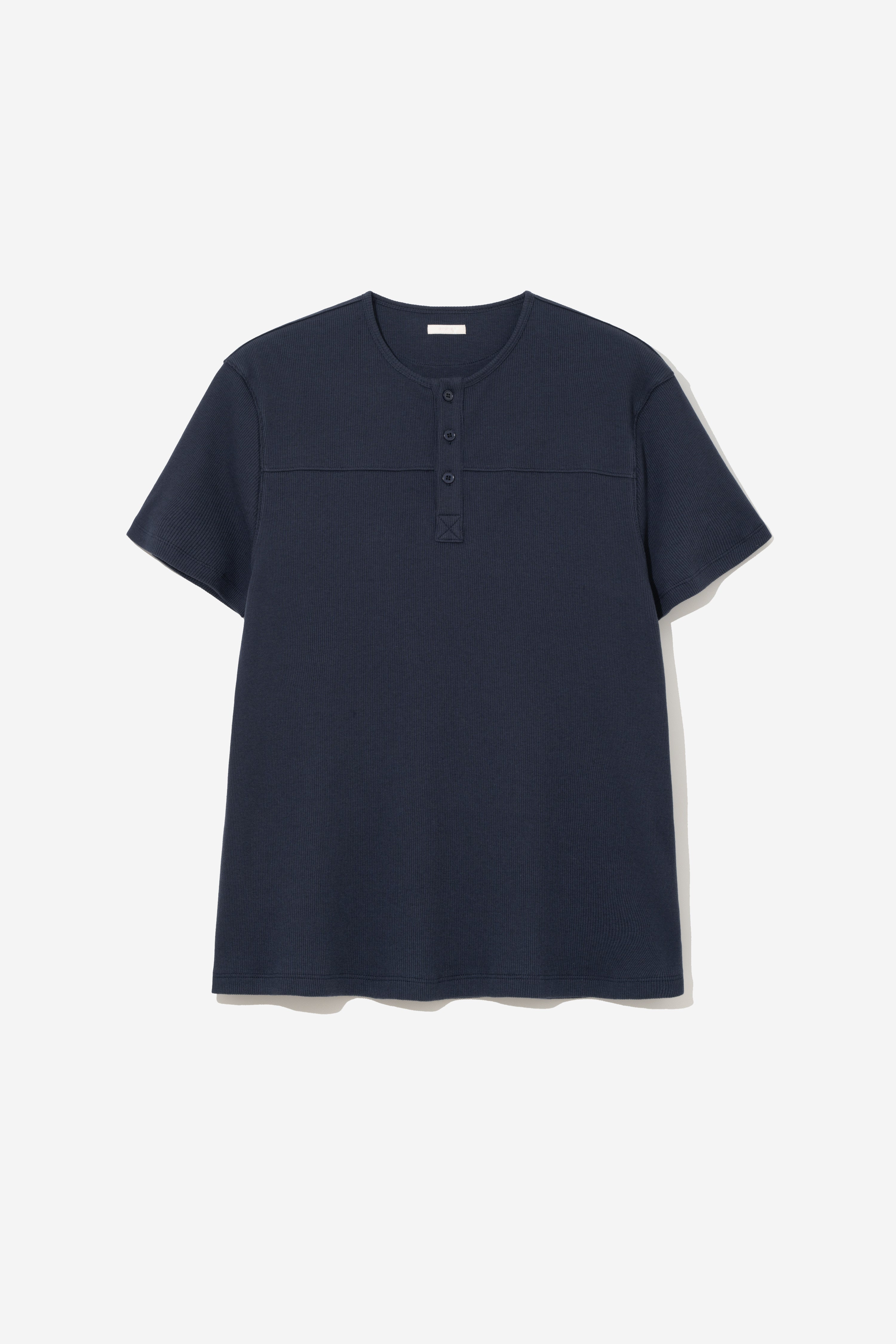 Fine Ribbed Henley T-Shirt - Navy