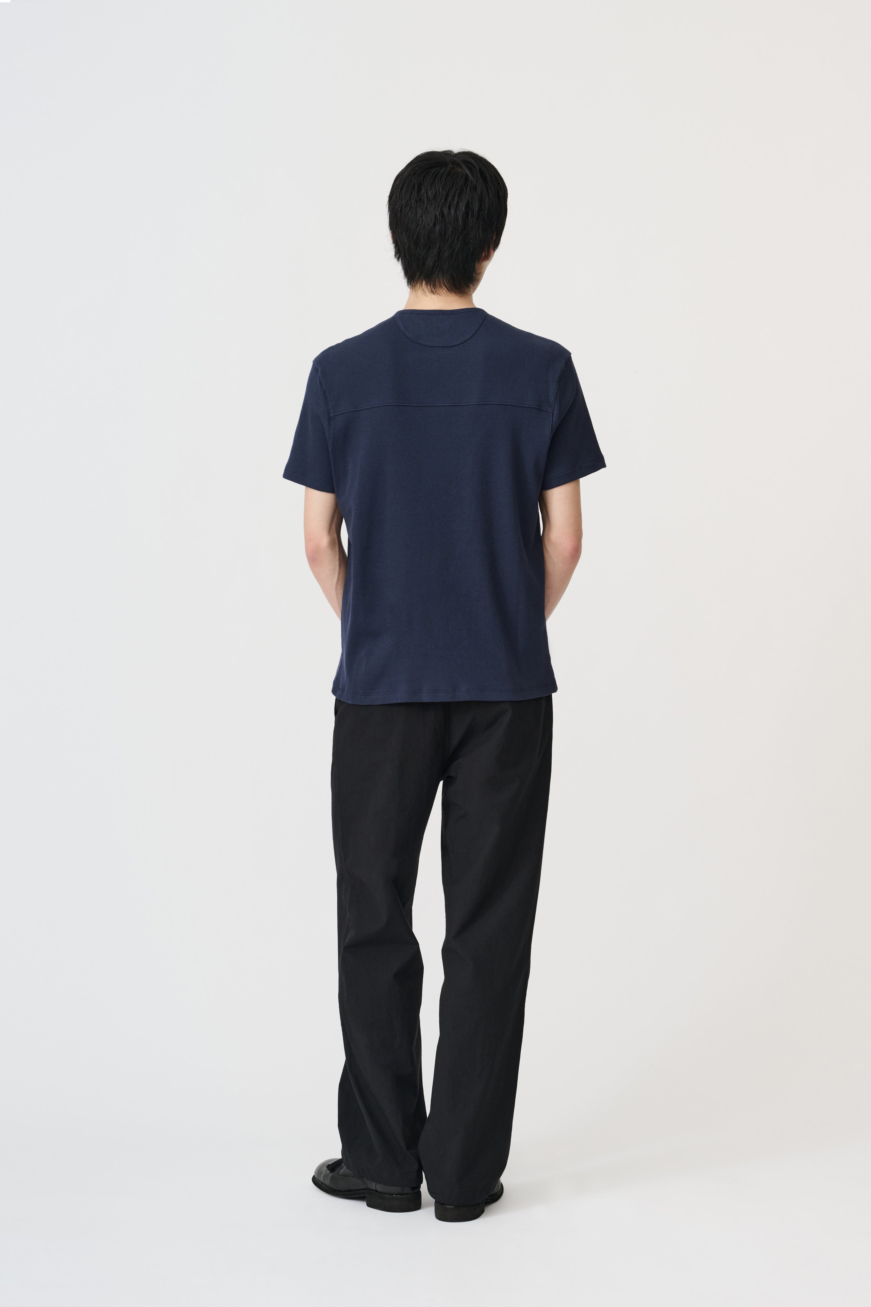 Fine Ribbed Henley T-Shirt - Navy