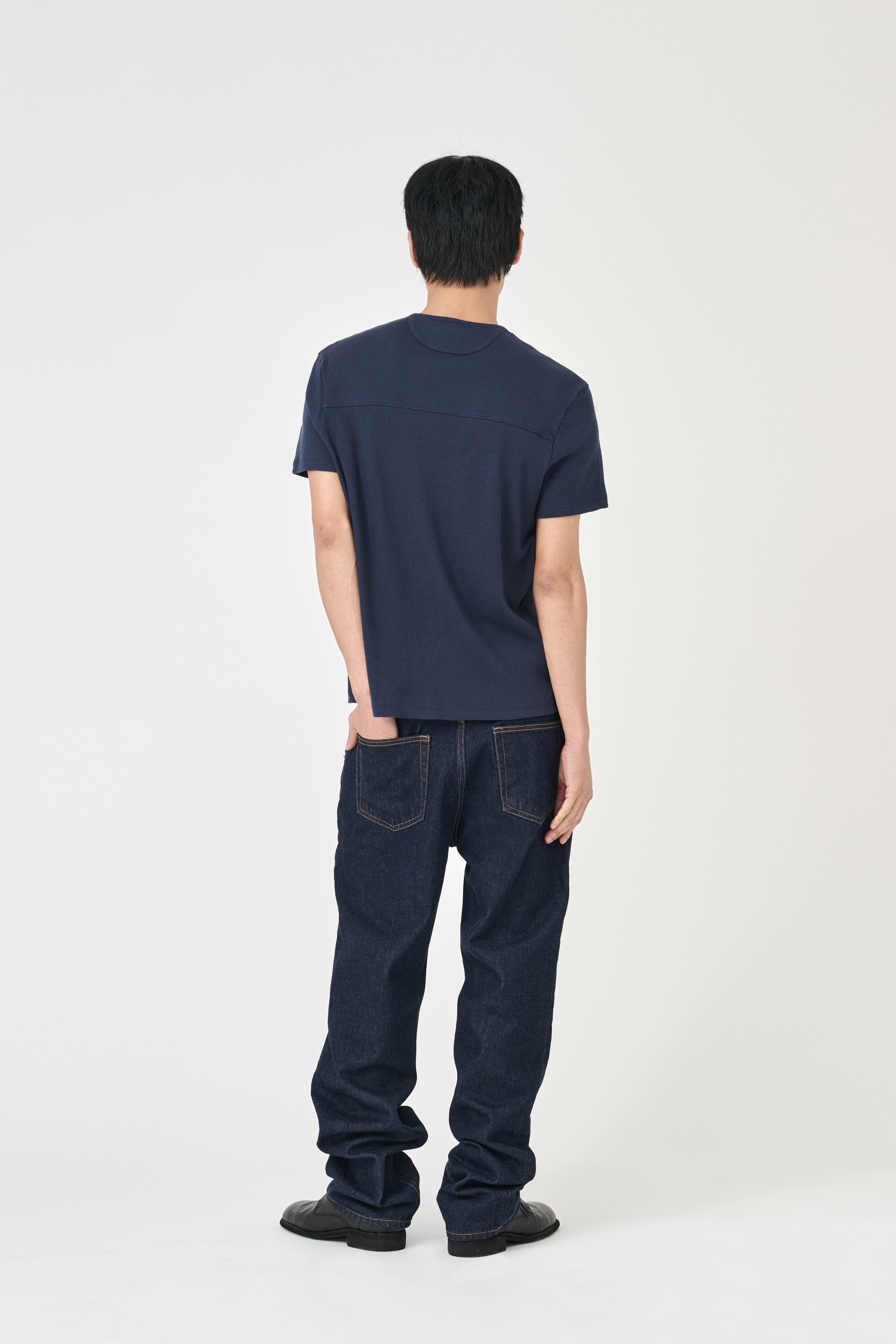 Fine Ribbed Henley T-Shirt - Navy