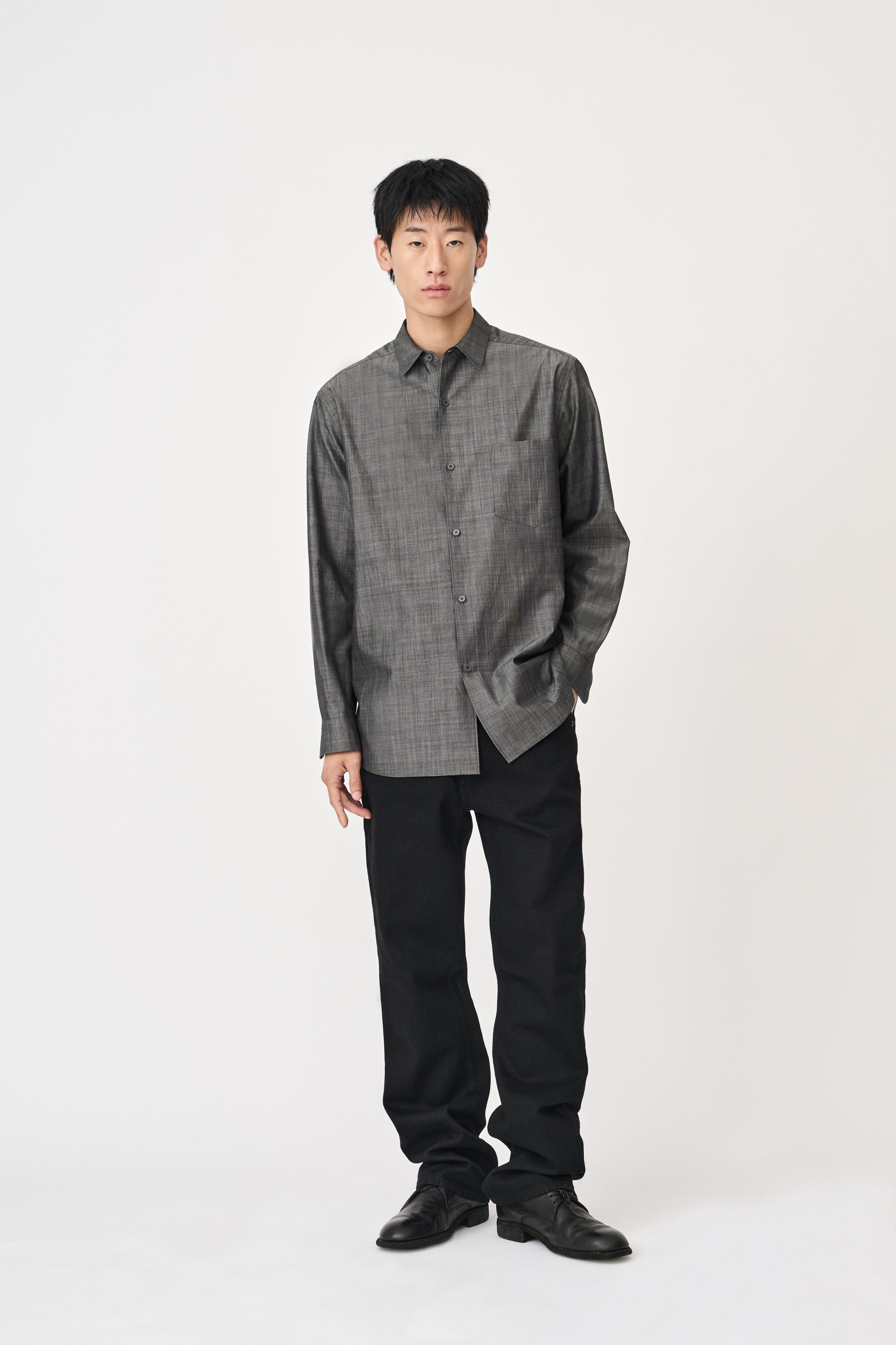 Organic Typewriter Cotton Shirt - Glen Charcoal
