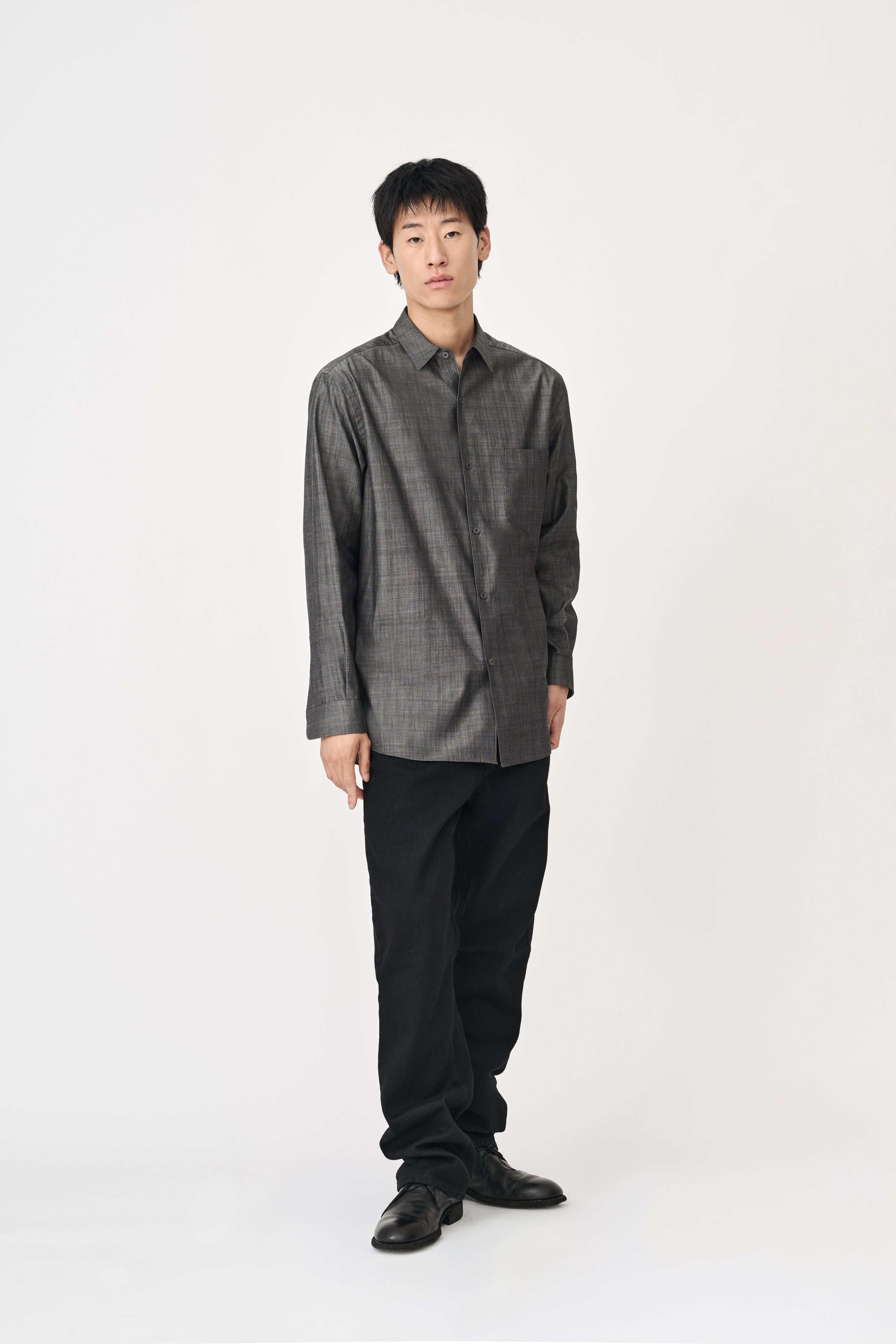 Organic Typewriter Cotton Shirt - Glen Charcoal