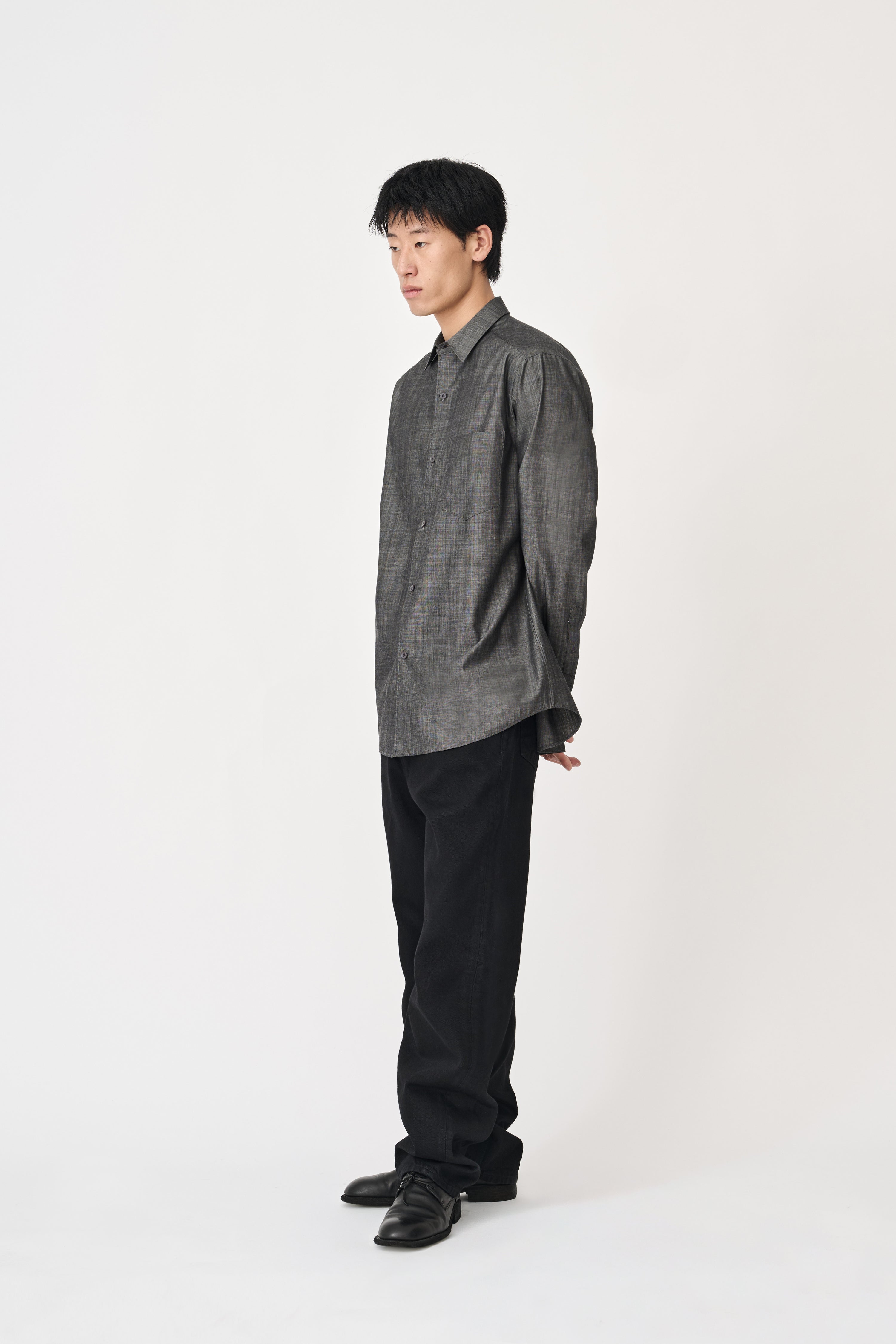 Organic Typewriter Cotton Shirt - Glen Charcoal